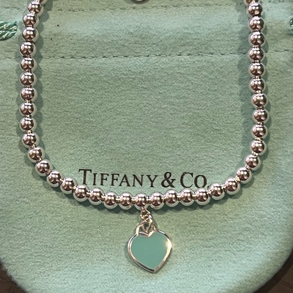 Authentic Tiffany & Co. Blue Heart Tag Bead Bracelet